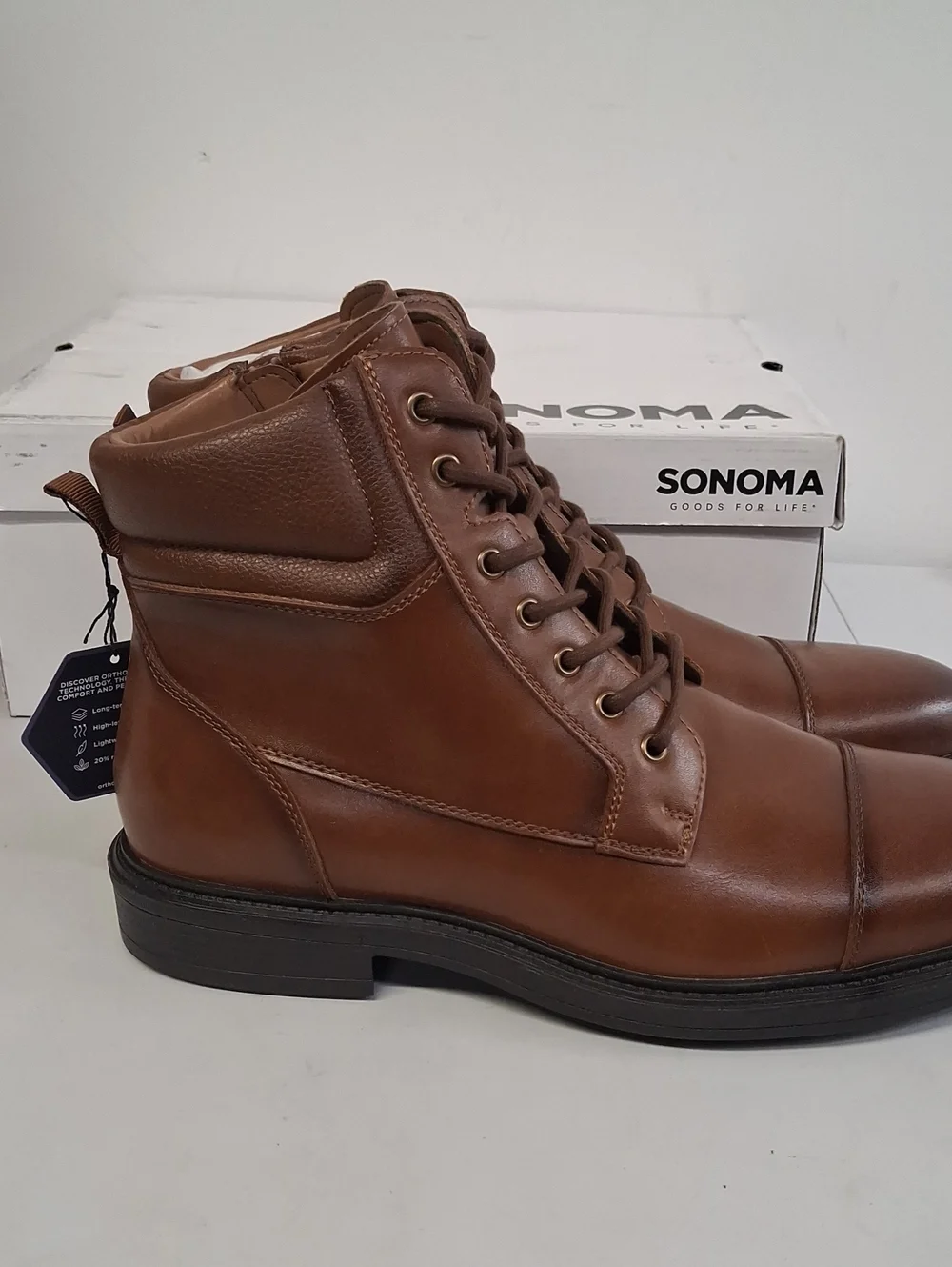 NWT Mens Sonoma Goods For Life Mateyo Memory Foam Cognac Boots